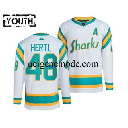 Kinder San Jose Sharks Eishockey Trikot TOMAS HERTL 48 Adidas 2022 Reverse Retro Weiß Authentic